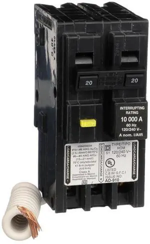 Square D - HOM220GFIC Homeline Circuit Breaker, 20-Amp, 120/240V, 2-Pole, GFCI, Plug-In Mount Square D - HOM220GFIC Homeline Circuit Breaker, 20-Amp, 120/240V, 2-Pole, GFCI, Plug-In Mount