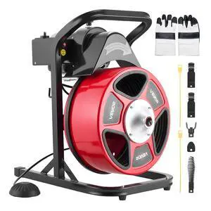 Drain Cleaner Machine 50 FT x 1/2 Inch, Manual Feed Sewer Snake Auger with 4 Cutters & Air-Activated Foot Switch for 2" to 6" Pipes Drain Cleaner Machine 50 FT x 1/2 Inch, Manual Feed Sewer Snake Auger with 4 Cutters & Air-Activated Foot Switch for 2" to 6" Pipes