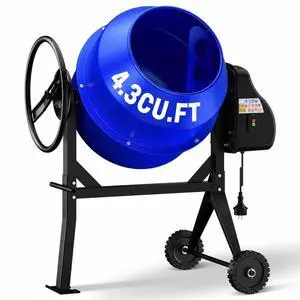 4.3 Cu.Ft Concrete Mixer, 450W (3/5HP) Heavy Duty Portable Cement Mixer with Wheel & Stand for Mortar, Stucco, Fodder - Blue Construction Mixing Machine 4.3 Cu.Ft Concrete Mixer, 450W (3/5HP) Heavy Duty Portable Cement Mixer with Wheel & Stand for Mortar, Stucco, Fodder - Blue Construction Mixing Machine