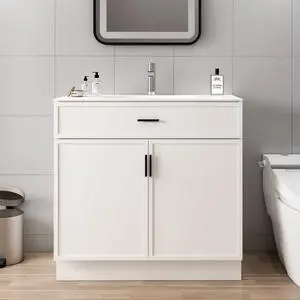 36 Inch Bathroom Vanity with Sink, Wood Modern Bathroom Vanity, Freestanding Bathroom Vanity Cabinet with Double Soft Closing Doors & Large Storage Space, White Vanity 36 Inch Bathroom Vanity with Sink, Wood Modern Bathroom Vanity, Freestanding Bathroom Vanity Cabinet with Double Soft Closing Doors & Large Storage Space, White Vanity