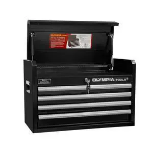 26-Inch 4-Drawer Portable Tool Chest, Metal Storage Organizer Box, Black - Work Toolbox for Home Garage and Workshop with Locking Lid and Ball Bearing Slides 26-Inch 4-Drawer Portable Tool Chest, Metal Storage Organizer Box, Black - Work Toolbox for Home Garage and Workshop with Locking Lid and Ball Bearing Slides