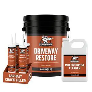 Driveway Restore Sealant - Highly Flexible Asphalt Coating Fills Cracks and Revitalize, Kit- Includes 4 Gallon Sealer, Crack Filler 10.2 oz 4 Pack, Patio Cleaner 1 Gallon Driveway Restore Sealant - Highly Flexible Asphalt Coating Fills Cracks and Revitalize, Kit- Includes 4 Gallon Sealer, Crack Filler 10.2 oz 4 Pack, Patio Cleaner 1 Gallon
