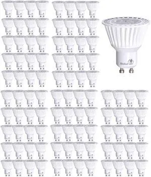 100 Pack GU10 Dimmable LED Light Bulbs 3000K Soft White 50W Halogen Replacement Using 6.5W GU10 Base 120V UL Listed FCC and RoHS Compliant (Commercial Grade Pack of 100) 100 Pack GU10 Dimmable LED Light Bulbs 3000K Soft White 50W Halogen Replacement Using 6.5W GU10 Base 120V UL Listed FCC and RoHS Compliant (Commercial Grade Pack of 100)