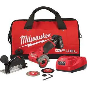 M12 FUEL 3" Compact Cut Off Tool Kit - 24V, 4Ah, 4A, 1.5E+3 RPM, 3" Max. Chuck Size, Black/Red M12 FUEL 3" Compact Cut Off Tool Kit - 24V, 4Ah, 4A, 1.5E+3 RPM, 3" Max. Chuck Size, Black/Red
