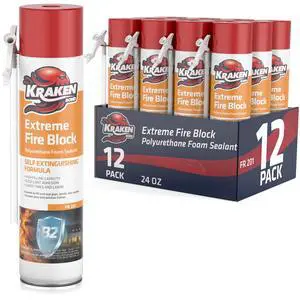 Extreme Orange Fire Block Foam - (12x24oz) Fire Rated Polyurethane Spray for Gap Filling, Sealing on Windows, Walls, Joints & Pipes, Straw Use High Expansion Fire Proof Foam - 12 Pack Extreme Orange Fire Block Foam - (12x24oz) Fire Rated Polyurethane Spray for Gap Filling, Sealing on Windows, Walls, Joints & Pipes, Straw Use High Expansion Fire Proof Foam - 12 Pack
