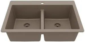 33" Concrete Color Quartz Composite Double Bowl Kitchen Sink Top Mount Drop-In 50/50 Low Divider, 80% Natural Quartz, 535°F Heat Resistant, Sound Dampening, Granite Composite, QT-810 33" Concrete Color Quartz Composite Double Bowl Kitchen Sink Top Mount Drop-In 50/50 Low Divider, 80% Natural Quartz, 535°F Heat Resistant, Sound Dampening, Granite Composite, QT-810