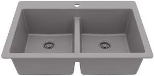 33" Grey Quartz Composite Double Bowl Kitchen Sink Top Mount Drop-In 50/50 Low Divider, 80% Natural Quartz, 535°F Heat Resistant, Sound Dampening, Granite Composite, QT-810 33" Grey Quartz Composite Double Bowl Kitchen Sink Top Mount Drop-In 50/50 Low Divider, 80% Natural Quartz, 535°F Heat Resistant, Sound Dampening, Granite Composite, QT-810