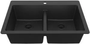 33" Black Quartz Composite Double Bowl Kitchen Sink Top Mount Drop-In 50/50 Low Divider, 80% Natural Quartz, 535°F Heat Resistant, Sound Dampening, Granite Composite, QT-810 33" Black Quartz Composite Double Bowl Kitchen Sink Top Mount Drop-In 50/50 Low Divider, 80% Natural Quartz, 535°F Heat Resistant, Sound Dampening, Granite Composite, QT-810