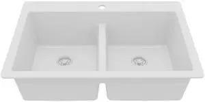 33 Inch White Quartz Composite Double Bowl Kitchen Sink, Top Mount Drop-In 50/50 Low Divider, Heat & Impact Resistant Granite Quartz Sink with Sound Dampening, QT-810 33 Inch White Quartz Composite Double Bowl Kitchen Sink, Top Mount Drop-In 50/50 Low Divider, Heat & Impact Resistant Granite Quartz Sink with Sound Dampening, QT-810