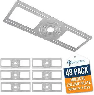 48-Pack New Construction Recessed Light Mounting Plates, Flat Steel Rough-in Brackets - Symmetric Round Holes w/ Multiple Cutouts 2 til 6 Adjustable Panel for LED Wafer & Recessed Lighting 48-Pack New Construction Recessed Light Mounting Plates, Flat Steel Rough-in Brackets - Symmetric Round Holes w/ Multiple Cutouts 2 til 6 Adjustable Panel for LED Wafer & Recessed Lighting