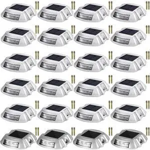 Driveway Lights 24-Pack Solar Driveway Lights Bright White with Screw Solar Deck Lights Outdoor Waterproof Wireless Dock Lights 6 LEDs for Path Warning Garden Walkway Sidewalk Steps Driveway Lights 24-Pack Solar Driveway Lights Bright White with Screw Solar Deck Lights Outdoor Waterproof Wireless Dock Lights 6 LEDs for Path Warning Garden Walkway Sidewalk Steps