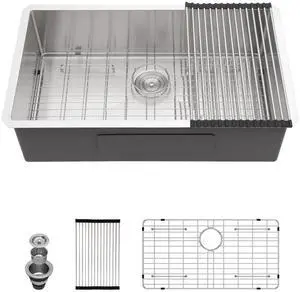 Undermount Kitchen Sink - 33 Inch Undermount 16 Gauge Stainless Steel Kitchen Sink Under Counter Single Bowl Sinks Round Corner, 33"x19"x9" #TLU-0024 Undermount Kitchen Sink - 33 Inch Undermount 16 Gauge Stainless Steel Kitchen Sink Under Counter Single Bowl Sinks Round Corner, 33"x19"x9" #TLU-0024
