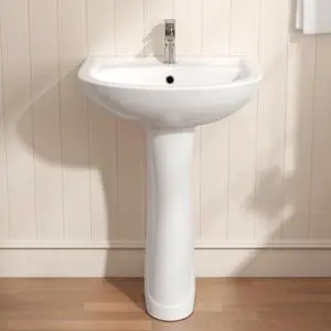 21"W x 19"D Bathroom Pedestal Sink, White Vitreous China Ceramic, Single Pre-Drilled Faucet Hole, Porcelain Finish, Built-in Overflow 21"W x 19"D Bathroom Pedestal Sink, White Vitreous China Ceramic, Single Pre-Drilled Faucet Hole, Porcelain Finish, Built-in Overflow