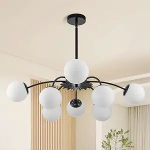 Modern Chandelier 8-Light Dining Room Light Fixture, 33" Dia Dia Sputnik Lights Fixture with Glass Globes, G9 Base Semi Flush Ceiling Light Chandeliers for Dining Room (Black Chandelier, 8 Light) Modern Chandelier 8-Light Dining Room Light Fixture, 33" Dia Dia Sputnik Lights Fixture with Glass Globes, G9 Base Semi Flush Ceiling Light Chandeliers for Dining Room (Black Chandelier, 8 Light)