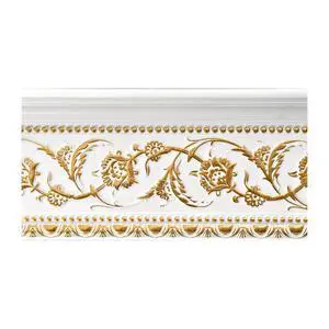 6-Piece Crown Molding Crown Decor Set, Molding Trim for Walls, 94 Inches, Gold Floral on French White 6-Piece Crown Molding Crown Decor Set, Molding Trim for Walls, 94 Inches, Gold Floral on French White