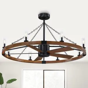 52 Inch Farmhouse Wagon Wheel Ceiling Fans with Light and Remote, 8-Light Industrial Rustic Fandelier with 6 Speeds Reverse Motor, Circular Ceiling Fan Light Fixture for Living Room, Kitchen 52 Inch Farmhouse Wagon Wheel Ceiling Fans with Light and Remote, 8-Light Industrial Rustic Fandelier with 6 Speeds Reverse Motor, Circular Ceiling Fan Light Fixture for Living Room, Kitchen