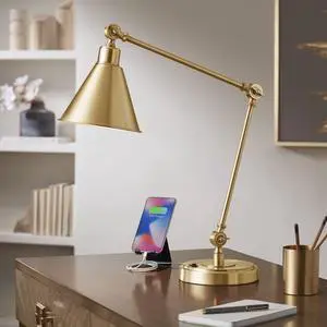 Wray 26 3/4" High Modern Desk Lamp with USB Charging Ports A+C Warm Brass Gold Metal Adjustable Arm Head for Bedroom Living Room House Bedside Home Office Reading Family Wray 26 3/4" High Modern Desk Lamp with USB Charging Ports A+C Warm Brass Gold Metal Adjustable Arm Head for Bedroom Living Room House Bedside Home Office Reading Family