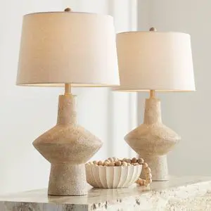 Cozumel 26 3/4" Tall Geometric Rustic Mid Century Modern Coastal Table Lamps Set of 2 Beige Living Room Bedroom Bedside Nightstand House Office Home Reading Off-White Shade Cozumel 26 3/4" Tall Geometric Rustic Mid Century Modern Coastal Table Lamps Set of 2 Beige Living Room Bedroom Bedside Nightstand House Office Home Reading Off-White Shade