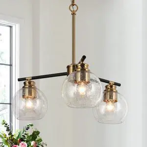 3 Lights Gold Chandelier, Dining Room Chandelier Over Table, Black Gold Hanging Ceiling Chandeliers Adjustable Modern Glass Pendant Light Fixture for Foyer, Kitchen, Living Room and Entryway 3 Lights Gold Chandelier, Dining Room Chandelier Over Table, Black Gold Hanging Ceiling Chandeliers Adjustable Modern Glass Pendant Light Fixture for Foyer, Kitchen, Living Room and Entryway