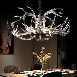 Acrylic Antler Chandelier Ceiling Light Fixtures, Clear Deer Chandelier Lighting, Dimmable Deer Horn Pendant Light Curved Antler & Black 29.9" Single Tier 9 Lights Acrylic Antler Chandelier Ceiling Light Fixtures, Clear Deer Chandelier Lighting, Dimmable Deer Horn Pendant Light Curved Antler & Black 29.9" Single Tier 9 Lights