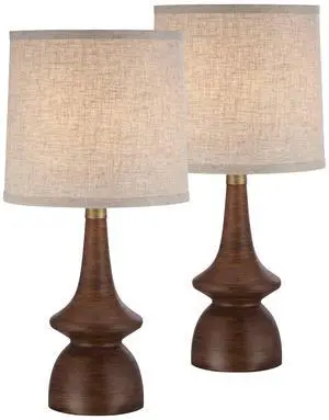 Rexford Mid Century Modern Table Lamps 24" Tall Set of 2 Walnut Brown Faux Wood Off White Drum Shade for Bedroom Living Room House Home Bedside Nightstand Office Kids Family Rexford Mid Century Modern Table Lamps 24" Tall Set of 2 Walnut Brown Faux Wood Off White Drum Shade for Bedroom Living Room House Home Bedside Nightstand Office Kids Family