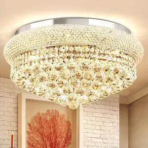 24'' Chrome Crystal Round Chandelier Flush Mount LED Ceiling Light with 3 Dimmble Lighting Fixture for Dining Living Room Bedroom Kitchen Foyer Hallway 24'' Chrome Crystal Round Chandelier Flush Mount LED Ceiling Light with 3 Dimmble Lighting Fixture for Dining Living Room Bedroom Kitchen Foyer Hallway