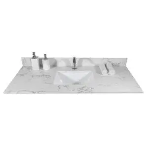 43" Bathroom Vanity Top, Carrara White Marble Vanity Sink Top with Undermount Ceramic Sink and Back Splash with Single Hole for Bathrom Cabinet (43"x22"(Single Hole)) 43" Bathroom Vanity Top, Carrara White Marble Vanity Sink Top with Undermount Ceramic Sink and Back Splash with Single Hole for Bathrom Cabinet (43"x22"(Single Hole))
