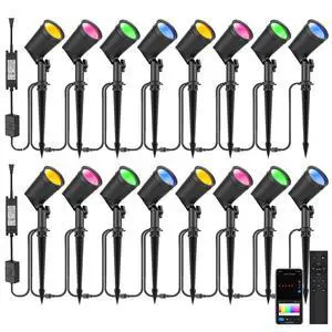 APP Control Die-Cast Aluminum RGB Landscape Spotlights with Remote Control, Color Changing Music Sync Timer Alexa Compatible, Outdoor IP65 Waterproof for Patio Garden Yard Pathway, 16 Pack (2×8) APP Control Die-Cast Aluminum RGB Landscape Spotlights with Remote Control, Color Changing Music Sync Timer Alexa Compatible, Outdoor IP65 Waterproof for Patio Garden Yard Pathway, 16 Pack (2×8)