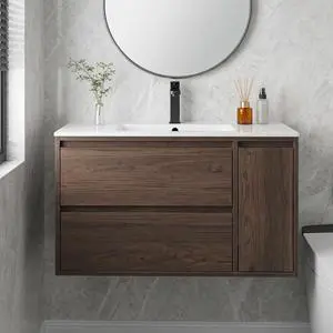 36" Bathroom Vanity with Sink, Floating Bathroom Vanity with Ceramic Sink, Modern Bathroom Storage Cabinet with Ceramic Sink, 2 Soft-Close Drawers and 1 Door 36" Bathroom Vanity with Sink, Floating Bathroom Vanity with Ceramic Sink, Modern Bathroom Storage Cabinet with Ceramic Sink, 2 Soft-Close Drawers and 1 Door