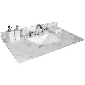 31 Inch Bathroom Vanity Top Stone, Carrara White Engineered Marble Stone Vanity Sink Top with Undermount Ceramic Sink and Back Splash with 3 Faucet Hole for Bathrom Cabinet (31"x22"(3 Holes)) 31 Inch Bathroom Vanity Top Stone, Carrara White Engineered Marble Stone Vanity Sink Top with Undermount Ceramic Sink and Back Splash with 3 Faucet Hole for Bathrom Cabinet (31"x22"(3 Holes))