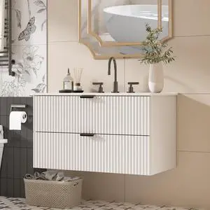 30" Bathroom Vanity with Sink Combo, Floating Vanity Bathroom Cabinet with Ceramic Basin, Soft-Close Function,Modern Wall Mount Sink Vanity for Guest or Master Bath 30" Bathroom Vanity with Sink Combo, Floating Vanity Bathroom Cabinet with Ceramic Basin, Soft-Close Function,Modern Wall Mount Sink Vanity for Guest or Master Bath