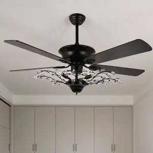 46" Crystal Ceiling Fan with Light and Remote Control 6-Speed Change Black Vintage Crystal Flower Fandelier Wooden Chandelier Ceiling Fan for Dining Living Room Kitchen Bedroom 46" Crystal Ceiling Fan with Light and Remote Control 6-Speed Change Black Vintage Crystal Flower Fandelier Wooden Chandelier Ceiling Fan for Dining Living Room Kitchen Bedroom