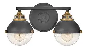 Fletcher 5172BK Two-Light Bath Vanity Fixture, Vintage Industrial Fixture, Clear Seedy Glass, Bath and Beyond, Black and Heritage Brass Fletcher 5172BK Two-Light Bath Vanity Fixture, Vintage Industrial Fixture, Clear Seedy Glass, Bath and Beyond, Black and Heritage Brass