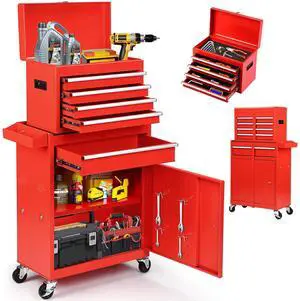5-Drawer Rolling Tool Chest, Detachable Top Tool Box, Lockable Metal Tool Cabinet with Wheels, Adjustable Shelf and Liner for Garage Workshop Storage, Red 5-Drawer Rolling Tool Chest, Detachable Top Tool Box, Lockable Metal Tool Cabinet with Wheels, Adjustable Shelf and Liner for Garage Workshop Storage, Red