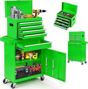 5-Drawer Rolling Tool Chest, Detachable Top Tool Box, Lockable Metal Tool Cabinet with Wheels, Adjustable Shelf and Liner for Garage Workshop Storage, Green 5-Drawer Rolling Tool Chest, Detachable Top Tool Box, Lockable Metal Tool Cabinet with Wheels, Adjustable Shelf and Liner for Garage Workshop Storage, Green