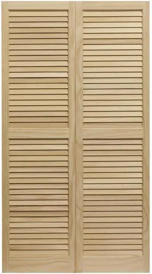 SHL51 Exterior Solid Wood Louvered Window Shutters, 15" x 51", Unfinished Pine SHL51 Exterior Solid Wood Louvered Window Shutters, 15" x 51", Unfinished Pine