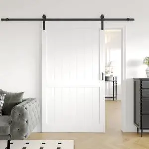 48 x 84inch Sliding Barn Door with 8 FT Sliding Door Hardware Kit, Pre-Drilled Holes Easy Assembly - Solid MDF Slab Covered with Water-Proof PVC Surface, White,H-Shaped Frame 48 x 84inch Sliding Barn Door with 8 FT Sliding Door Hardware Kit, Pre-Drilled Holes Easy Assembly - Solid MDF Slab Covered with Water-Proof PVC Surface, White,H-Shaped Frame