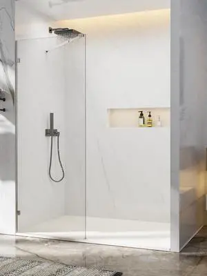 Frameless Walk-in Shower Door, 32" W x 76" H Fixed Shower Glass Panel, 10mm Clear Tempered Glass Shower Screen with Support Bar, Reversible Installation, Chrome-A Frameless Walk-in Shower Door, 32" W x 76" H Fixed Shower Glass Panel, 10mm Clear Tempered Glass Shower Screen with Support Bar, Reversible Installation, Chrome-A