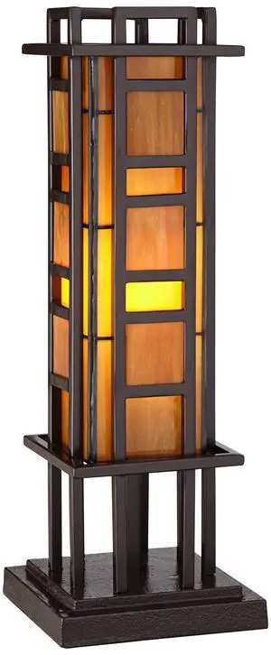 Prairie Style Mission Rustic Pillar Accent Table Lamp Bronze Iron Column Hand-Cut Amber Stained Art Glass for Cottage Core Living Room Bedroom House Bedside Nightstand Family Prairie Style Mission Rustic Pillar Accent Table Lamp Bronze Iron Column Hand-Cut Amber Stained Art Glass for Cottage Core Living Room Bedroom House Bedside Nightstand Family