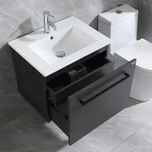 24" Modern Bathroom Vanity Cabinet with Drop-in Ceramic Sink,Chrome Faucet, Under-Sink Storage(24" Black Cabinet&White Sink) 24" Modern Bathroom Vanity Cabinet with Drop-in Ceramic Sink,Chrome Faucet, Under-Sink Storage(24" Black Cabinet&White Sink)