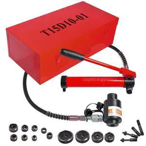 1/2" to 4" 15-Ton Hydraulic Knockout Punch Set 10-Die Conduit Hole Punch Driver Kit for Metal Aluminum Stainless Steel - Red 1/2" to 4" 15-Ton Hydraulic Knockout Punch Set 10-Die Conduit Hole Punch Driver Kit for Metal Aluminum Stainless Steel - Red