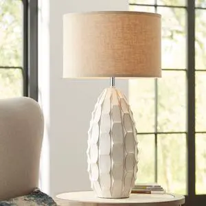 Cosgrove Mid Century Modern Coastal Table Lamp 32.75" Tall Ceramic White Handcrafted Beige Fabric Drum Shade Decor for Living Room Bedroom House Bedside Home (Colors May Vary) Cosgrove Mid Century Modern Coastal Table Lamp 32.75" Tall Ceramic White Handcrafted Beige Fabric Drum Shade Decor for Living Room Bedroom House Bedside Home (Colors May Vary)