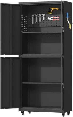 Metal Storage Cabinet with Wheels, 71" H Metal Tool Cabinet with Adjustable Shelves and Doors, Garage Storage Cabinet for Utility Room,Workshop (71" H-Black) Metal Storage Cabinet with Wheels, 71" H Metal Tool Cabinet with Adjustable Shelves and Doors, Garage Storage Cabinet for Utility Room,Workshop (71" H-Black)