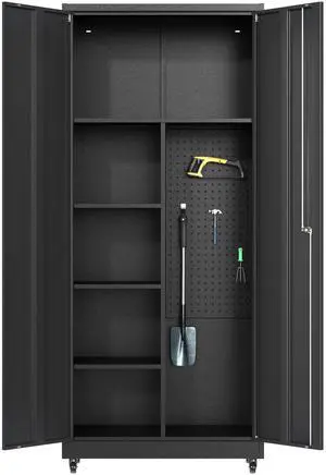 Garage Cabinet with 4 Wheels, 71" H Tool Storage Cabinets, Garage Storage Cabinet with Adjustable Shelves, Broom Closet Cabinets for Utility Room,Workshop Garage Cabinet with 4 Wheels, 71" H Tool Storage Cabinets, Garage Storage Cabinet with Adjustable Shelves, Broom Closet Cabinets for Utility Room,Workshop
