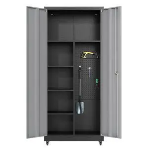 Garage Cabinet with 4 Wheels, 71" H Tool Storage Cabinets, Garage Storage Cabinets with Adjustable Shelves, Broom Closet Cabinets for Utility Room,Workshop Garage Cabinet with 4 Wheels, 71" H Tool Storage Cabinets, Garage Storage Cabinets with Adjustable Shelves, Broom Closet Cabinets for Utility Room,Workshop