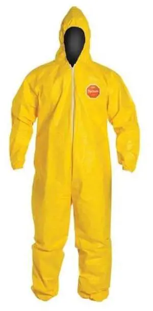 Tychem 2000 QC127S Disposable Chemical Resistant Coverall with Hood, Elastic Cuff and Serged Seams, Yellow, Large (Pack of 12) Tychem 2000 QC127S Disposable Chemical Resistant Coverall with Hood, Elastic Cuff and Serged Seams, Yellow, Large (Pack of 12)