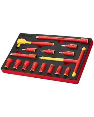 Insulated Socket Set, 16-Piece Insulated Wrench Tool Set, 1000V Insulated Socket Tool, with Insulated Sockets, Insulated T-Handle Wrench, Drive Rachet, Extensions, for Electricians Home Repair Insulated Socket Set, 16-Piece Insulated Wrench Tool Set, 1000V Insulated Socket Tool, with Insulated Sockets, Insulated T-Handle Wrench, Drive Rachet, Extensions, for Electricians Home Repair