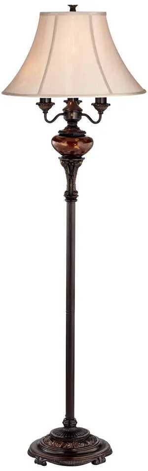 Traditional Standing Floor Lamp Multi 4-Light 63" Tall Antique Bronze Copper Gold Tortoise Glass Font Fabric Bell Shade Candelabra Decor for Living Room Reading House Bedroom Traditional Standing Floor Lamp Multi 4-Light 63" Tall Antique Bronze Copper Gold Tortoise Glass Font Fabric Bell Shade Candelabra Decor for Living Room Reading House Bedroom