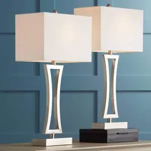 Roxie 31" Tall Large Modern End Table Lamps Set of 2 with Smart Sockets Brushed Nickel Finish Sculptural Metal Living Room Bedroom Bedside Nightstand House Office Off-White Shade Roxie 31" Tall Large Modern End Table Lamps Set of 2 with Smart Sockets Brushed Nickel Finish Sculptural Metal Living Room Bedroom Bedside Nightstand House Office Off-White Shade