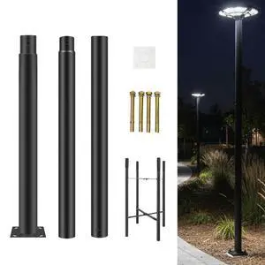 10ft Outdoor Street Light Pole, 3-Inch OD Heavy Duty Galvanized Steel Lamp Post, Ground Mount Light Pole with 0.2" Thick Flange Base, Hardware for Concrete & Soil Included, Black 10ft Outdoor Street Light Pole, 3-Inch OD Heavy Duty Galvanized Steel Lamp Post, Ground Mount Light Pole with 0.2" Thick Flange Base, Hardware for Concrete & Soil Included, Black